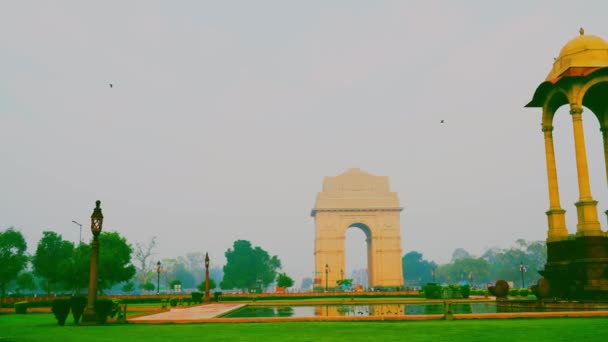 Όμορφη Έγχρωμη Sunrise View Ινδία Πύλη Πύλη Της Ινδίας Μνημείο — Αρχείο Βίντεο
