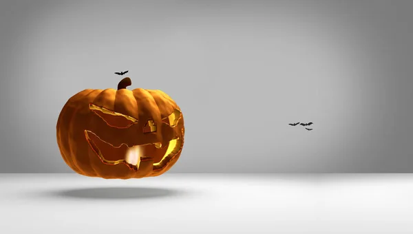 Halloween-Kürbis 3D-Rendering mit Fledermäusen — Stockfoto