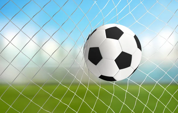 Voetbal in net 3d rendering doel — Stockfoto