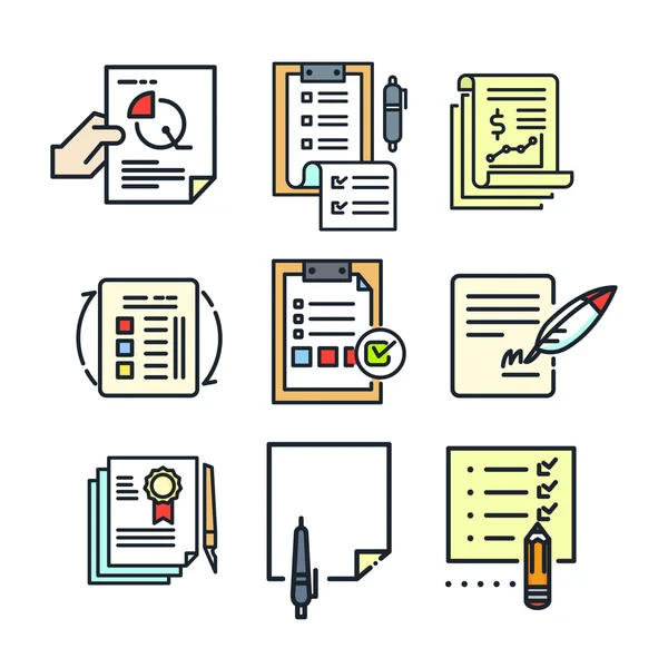 Paperwork icon set color — Stock Vector