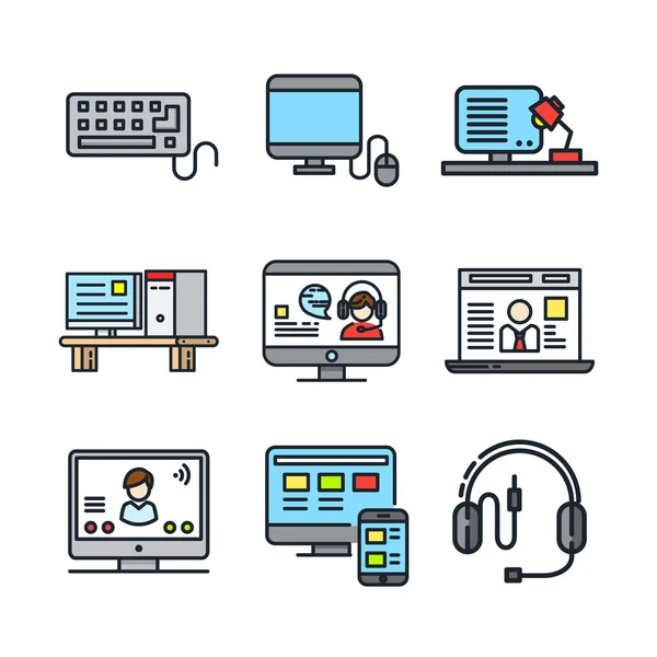 Computer and accessories icon set color — Stock Vector
