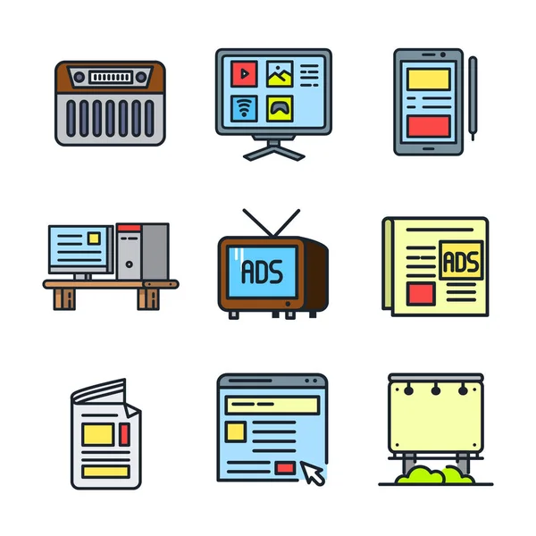 Media information device icon set color — стоковый вектор