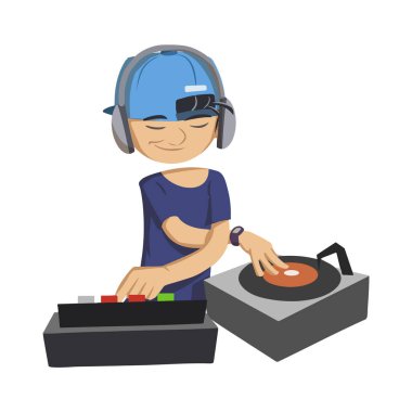 DJ oynarken müzik illüstrasyon tasarımı