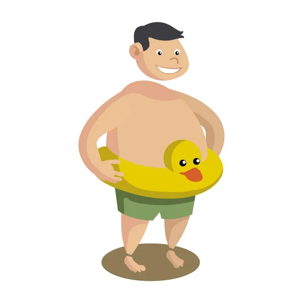 胖男人与充气鸭 — 图库矢量图片