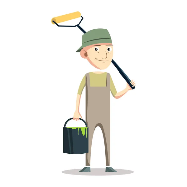 Painter man with his equipment — Stock Vector