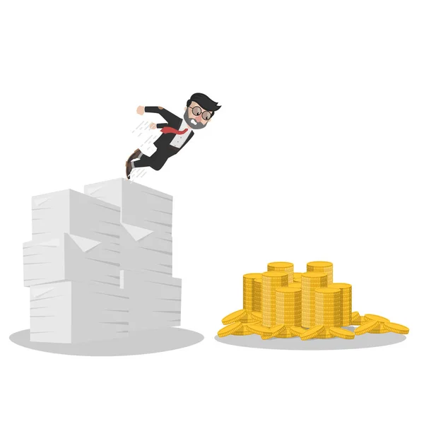 Hombre Negocios Saltando Pilas Moneda — Vector de stock