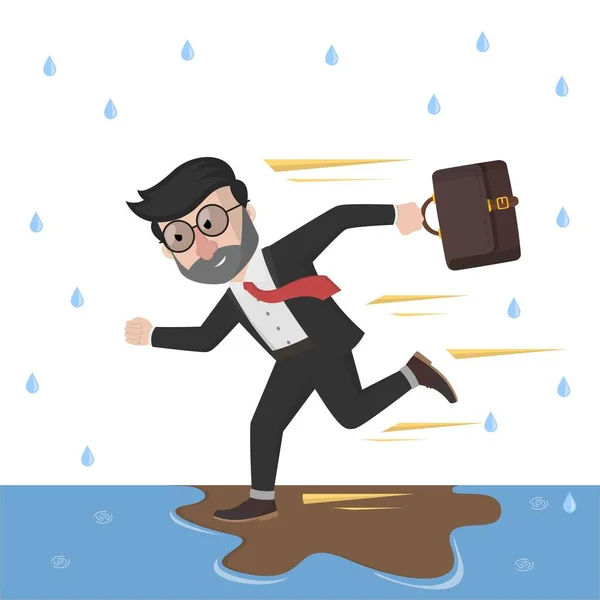 Ambicioso Empresario Corriendo Bajo Lluvia — Vector de stock