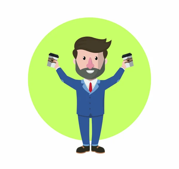 Businessman Holding Double Coffe — Stock Vector