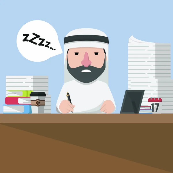 Businessman Arabian Feel Sleepy Work Overtime — Stock Vector