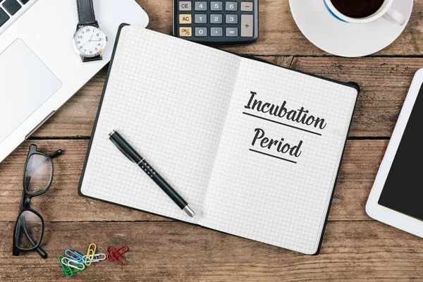 Incubation Period Words Notebook Covid Global Pandemic Virus Outbreak Social — Stock Photo, Image