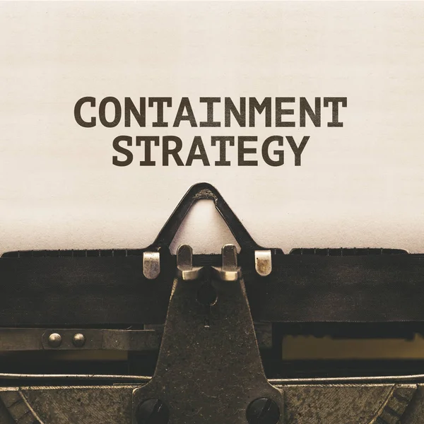 Containment Strategy Words Paper Vintage Typewriter Covid Global Pandemic Virus — Stock Photo, Image