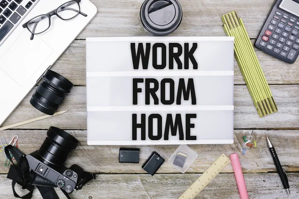 Work Home Words Light Box Letters Covid Global Pandemic Virus — Stock Photo, Image