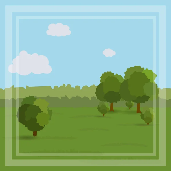 Einfache Landschaft mit Bäumen und Büschen in Grüntönen — Stockvektor