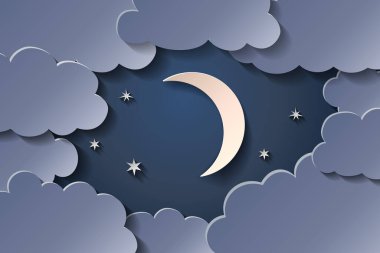 Gece gökyüzünde ay ve birçok bulut.