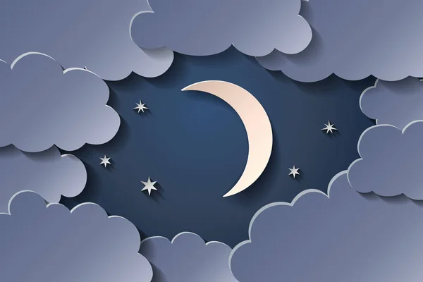 Luna en el cielo nocturno y muchas nubes . — Vector de stock