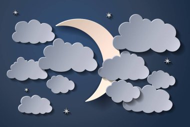 Gece gökyüzünde ay ve birçok bulut.
