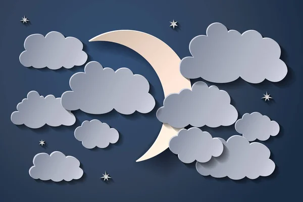 밤하늘에 떠 있는 달 과많은 구름. — 스톡 벡터