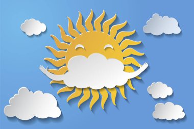 Buluttaki Güneş Maskesi. Çizim Kağıdı Kesiği
