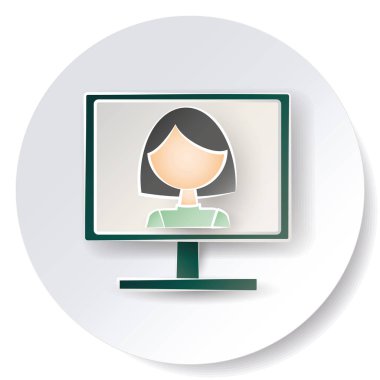 Monitörde yuvarlak çerçeveli bir kadın resmi