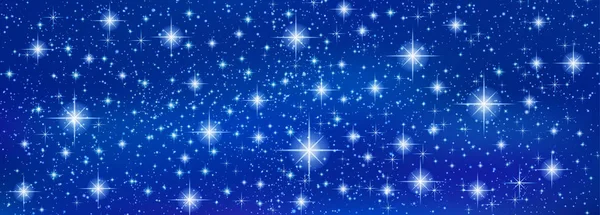 青いバナーの背景に輝く星がきらめいてを抽象化します。宇宙の光沢のある銀河。ホリデイ ・空白の背景テクスチャのクリスマス (クリスマス)、新年あけましておめでとうございます、夜空の輝き天の川 (ファンタジー空) — ストックベクタ