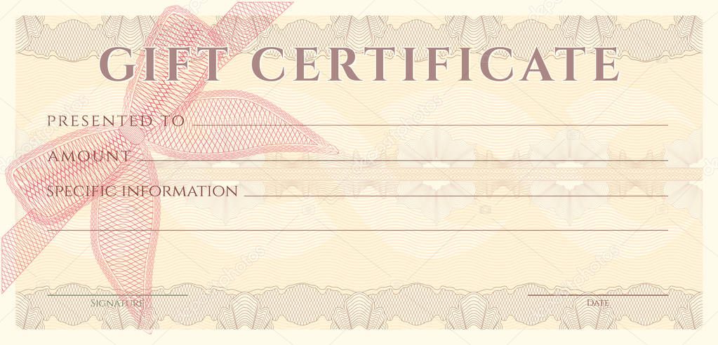 Voucher, Gift certificate, Coupon, ticket template. Guilloche pattern (watermark, spirograph). Blue background for banknote, money design, currency, bank note, check (cheque), ticket