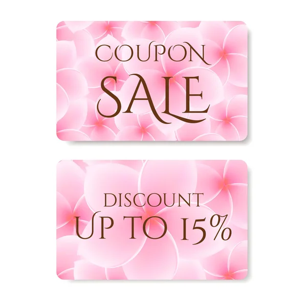 Gift coupon, Gift Card (Discount Voucher) with  flower (Plumeria, Frangipani pattern. Floral background design for invitation, ticket. Vector — Stock Vector