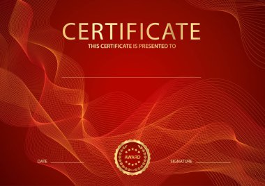 Sertifika, Diploma guilloche desen (filigran, satırları ile tamamlanma (tasarım şablonu, kırmızı arka plan))
