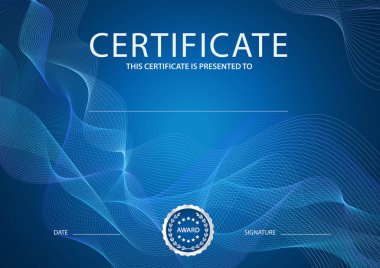 Sertifika, Diploma guilloche desen (filigran, satırları ile tamamlanma (koyu mavi arka plan, tasarım şablonu))
