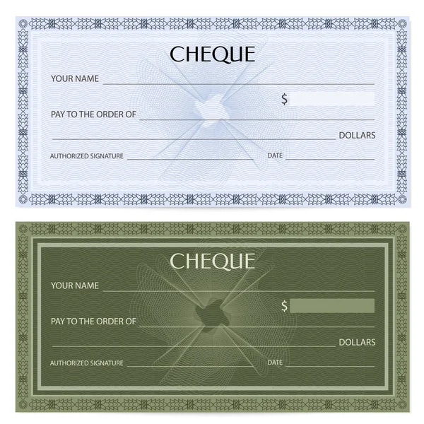 Cheque (cheque), plantilla de Chequera. Patrón guilloche con marca de agua, espirógrafo. Fondo para el billete, diseño de dinero, moneda, billete de banco, vale, certificado de regalo, cupón, billete — Archivo Imágenes Vectoriales