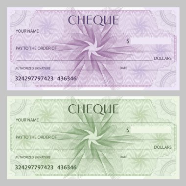 Onay (Çek), Çek defteri şablon. Filigran, Guillochlu desenle gökadasında. Banknot, para tasarım, para birimi, banka için arka plan dikkat, çeki, hediye çeki, kupon, Bilet