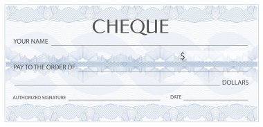 Onay (Çek), Çek defteri şablon. Filigran, Guillochlu desenle gökadasında. Banknot, para tasarım, para birimi, banka için arka plan dikkat, çeki, hediye çeki, kupon, Bilet