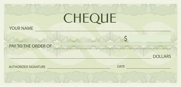 支票簿模板 Guilloche 模式与水印 描记器 背景为钞票 钱设计 银行注意 优惠券 — 图库矢量图片