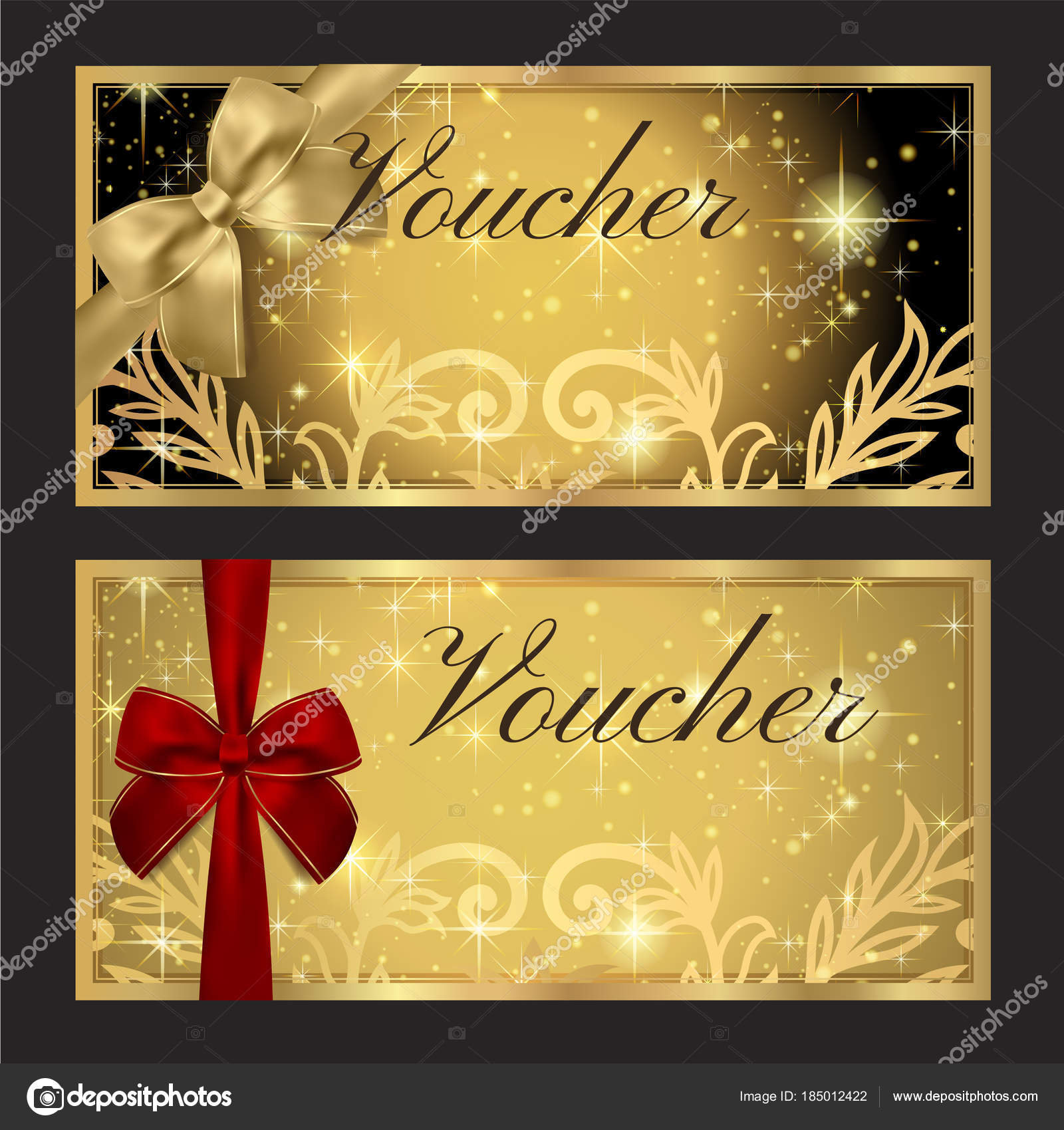Voucher Gift Certificate Coupon Template Gold Black Background Design Red — Stock Vector ...