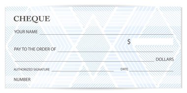 Check (cheque), Chequebook template. Guilloche pattern with abstract watermark, spirograph. Background for banknote, money design, currency, bank note, Voucher, Gift certificate, Coupon, ticket clipart