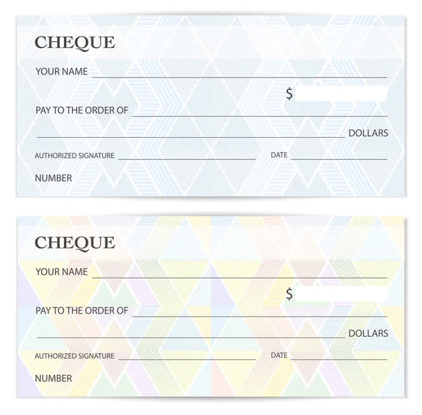 支票模板 带有抽象水印的 Guilloche Spirograph 背景钞票 货币设计 银行票据 礼品券 — 图库矢量图片