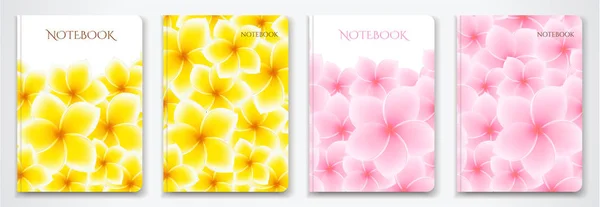 Cover Designs Von Notizbüchern Planern Mit Isolierten Frangipani Plumeria Blumen — Stockvektor