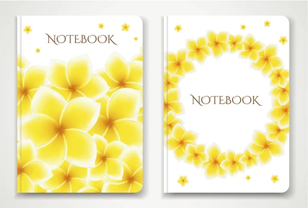 Cover Designi Notebook Planner Isolated Frangipani Plumeria Flowers Vector Illustration — Stock Vector