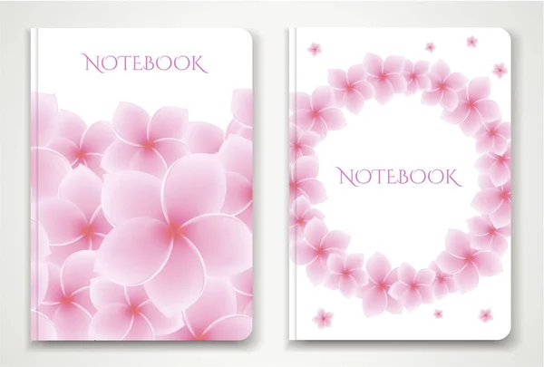 Cover Designi Notebook Planner Isolated Frangipani Plumeria Flowers Vector Illustration — Stock Vector