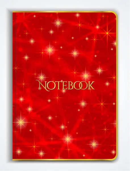 ノートの Designi をカバー プランナーと分離した赤の抽象的な背景キラキラきらめく星テクスチャ 本の表紙 パンフレット 小冊子用ベクター — ストックベクタ
