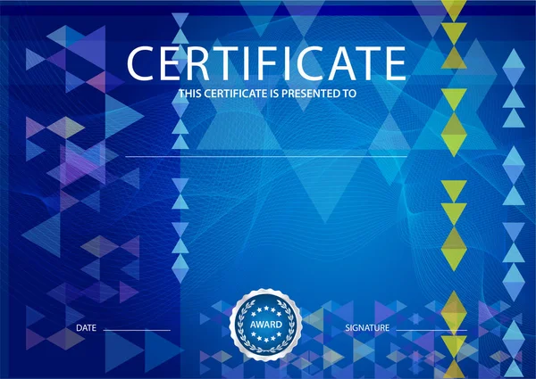 Certificado Con Fondo Claro Plantilla Diseño Con Guilloche Azul Patrón — Vector de stock