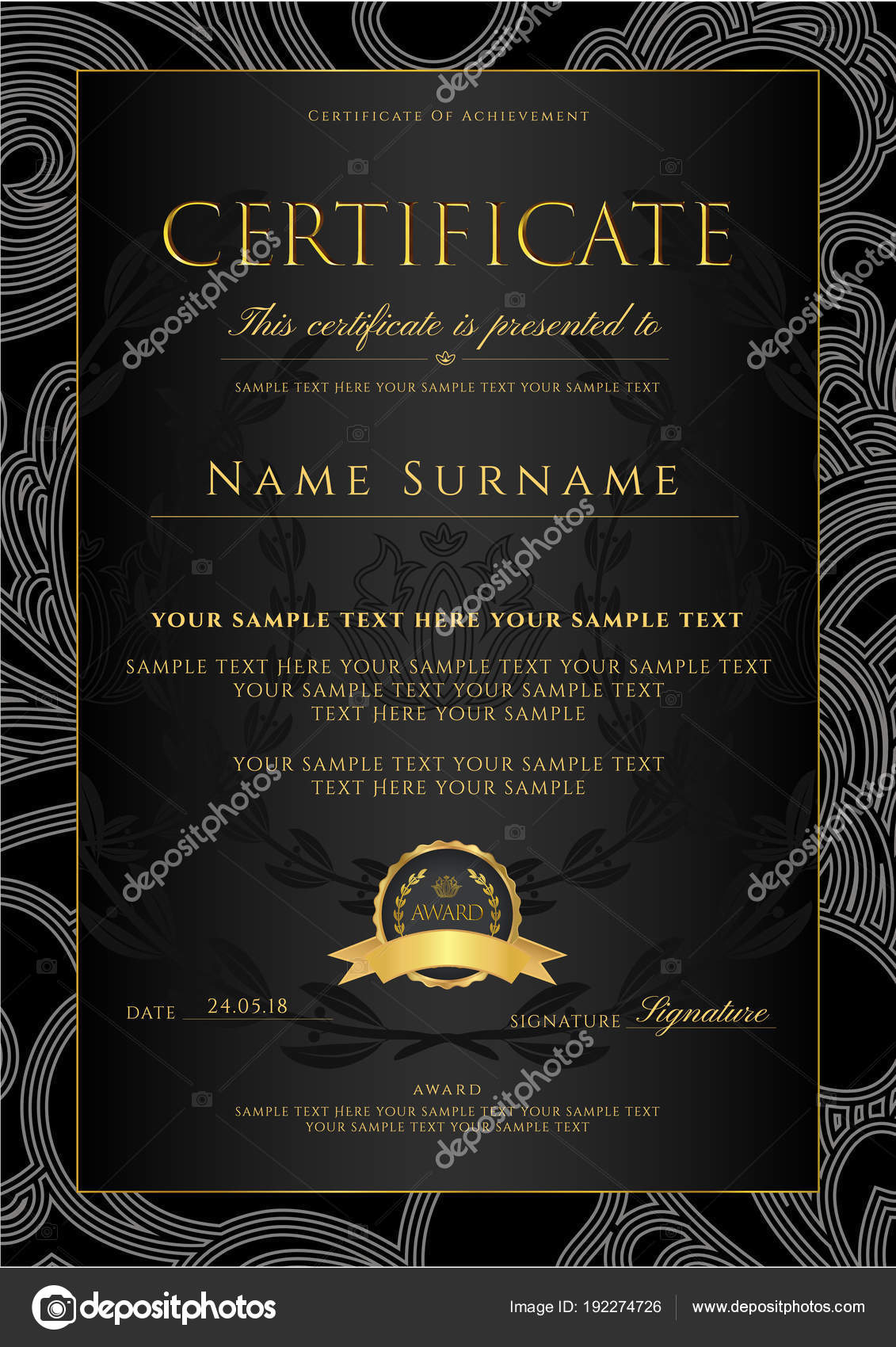 Certificate Diploma Golden Design Template Background Floral Inside Scroll Certificate Templates