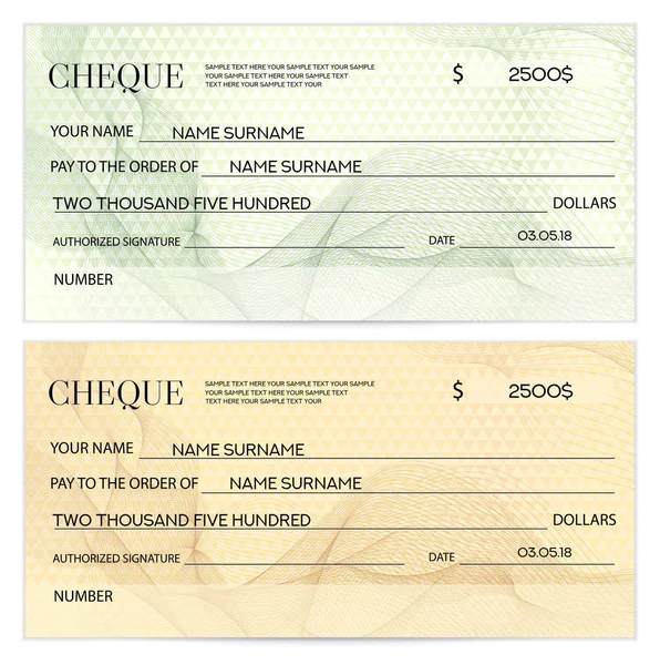 Cheque Cheque Plantilla Chequera Patrón Guilloche Con Marca Agua Espirógrafo — Archivo Imágenes Vectoriales