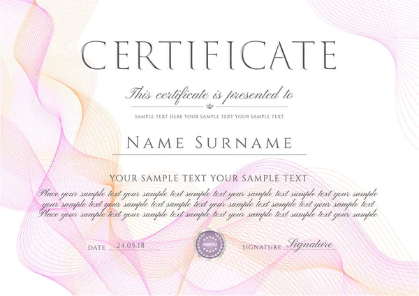 Certificat Modèle Diplôme Avec Fond Abstrait Blanc Motif Guilloche Conception — Image vectorielle