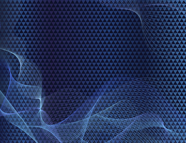Dark blue vector background of abstract pattern (geometric triangle shapes) with guilloche pattern (fine liens, watermark). Gradient backdrop