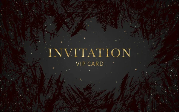 Plantilla Invitación Vip Lujo Con Oro Fondo Negro Patrón Decorativo — Vector de stock