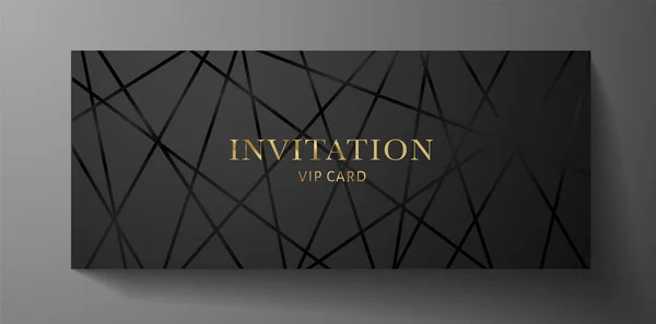 Luxurious Vip Invitation Template Black Lines Background Gold Golden Text — Stock Vector