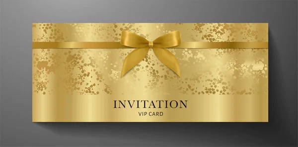 Luxurious Vip Invitation Template Gold Bow Ribbon Golden Textured Background — Stock Vector