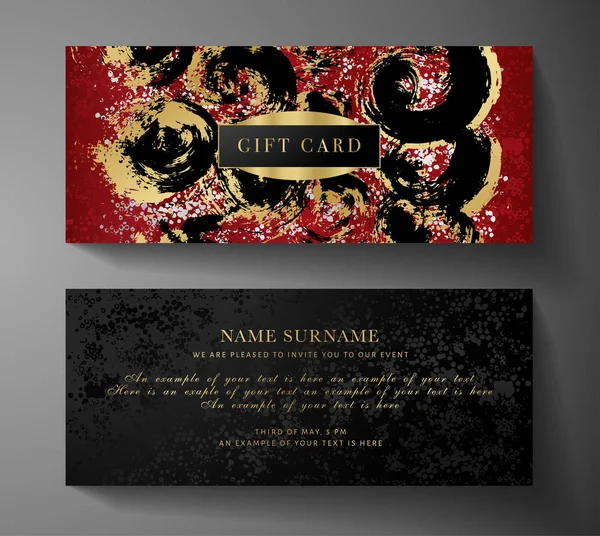 Luxurious Gift Card Vip Invitation Template Gold Red Black Abstract — Stock Vector