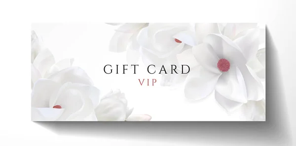 Geschenkkartendesign Für Vip Einladen Romantischer Weißer Hintergrund Mit Frischen Magnolienblüten — Stockvektor