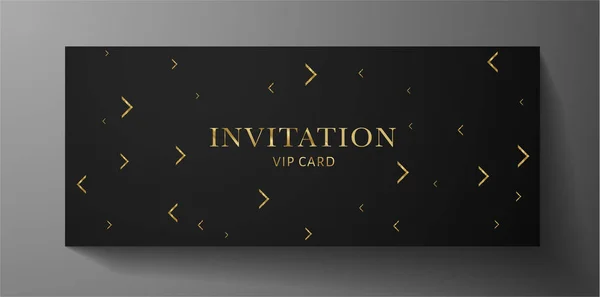 Lujosa Plantilla Vip Invitation Con Líneas Doradas Sobre Fondo Negro — Vector de stock